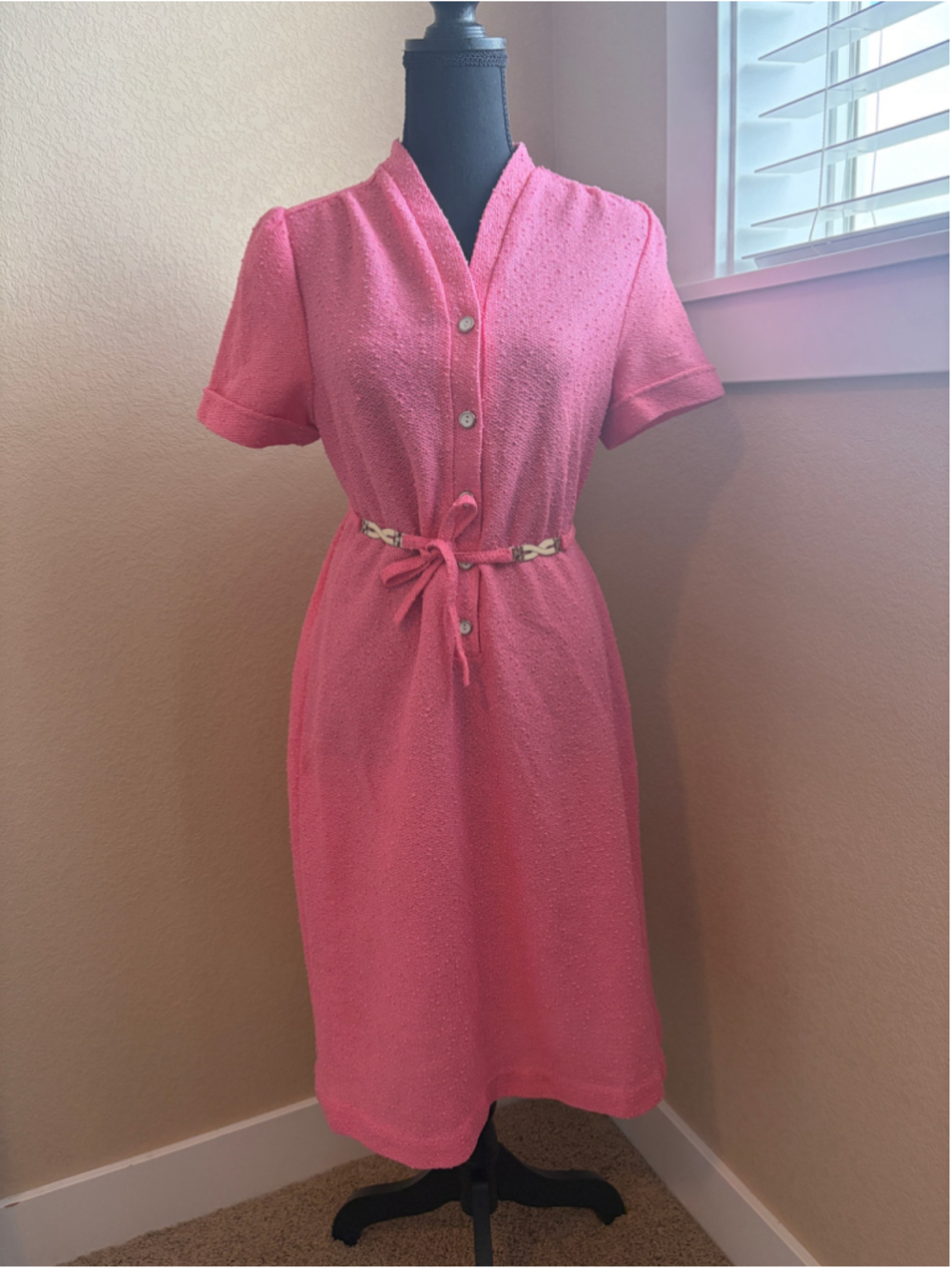 Vintage 70s Marty Gutmacher Pink Shirt Dress L Mad Men Secretary Union Made P11